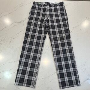IZOD Golf Pants Mens 34x32 Black Gray Plaid Flat Front Preppy Classic Bold